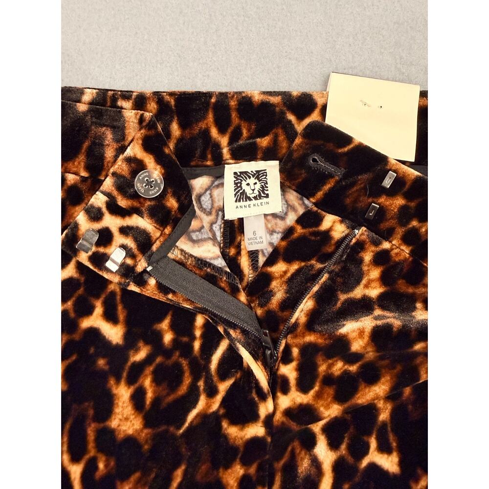 Anne Klein Pants Womens 6 Brown Leopard Print Velvet Flared Trousers Boho NWT - Picture 9 of 9